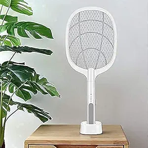Mosquito Racket Eyvyn Mosquito Killer Racket Rechargeable Handheld Electric Fly Swatter Mosquito Killer Racket Bat with UV Light Lamp Racket USB Charging Base, Electric- Insect Killer (Polyvinyl Chloride)
