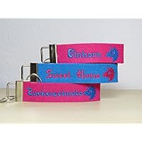 Schlüsselanhänger mit Namen oder Spruch - individuelle bestickt - Einhorn - Glücksbringer - Schlüsselband - Talisman- Geschenk