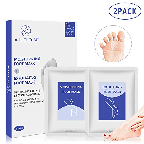 Aldom Masque Peeling Pied, Lot de 2 paires de chaussettes hydratantes exfoliantes pour peaux mortes et sèches