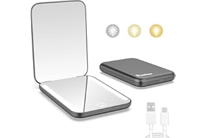 ‎KINTION Kintion Wiederaufladbarer Taschenspiegel, LED Kompakt Reise Make up Spiegel, 3 Farbtemperaturen, Dimmbar, Tragbarer Kompaktspiegel, Kleine Handtaschenspiegel für Frauen als Geschenk, Schwarz