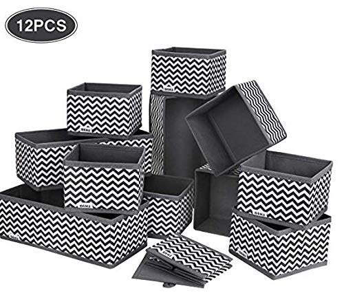 DIMJ Boite Rangement, 12pcs boites de Rangement de Non-tissé Haute Qualite,Rangement tiroir Pliable et Respirant,Organisateur tiroir Ideal pour Soutiens-Gorge, Chaussettes, sous-vêtements, Cravates