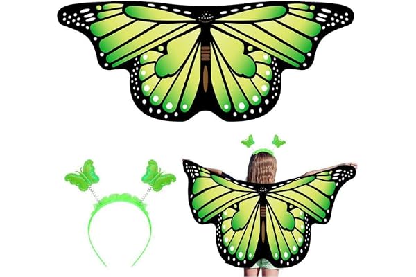 AffeGifts Ailes de Papillon Enfant, Ailes Papillon Deguisement avec Capuche Cape Papillon Enfant Cape Ailes de Papillon AilesFilles Fantaisie Robe Party Play 3-6 Ans (Vert)