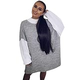 iHENGH Neujahrs Karnevalsaktion Damen Herbst Winter Bequem Lässig Mode Frauen Womens Casual Langarm Pullover O Hals Stitching Farbe Pullover Kleid