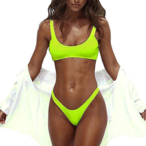 Bikinis Push Up Mujer Lanskirt Bikini Mujer Conjuntos 2019 Push Up BrasileñO Sexy Tanga Mujer Playa Ropa de Trajes de BañO Dama 2019 Dos Piezas Tops Bikini BañAdores Mujeres (Amarillo, S)