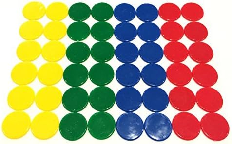 Plastic Counters: Blue, Red, Yellow, and Green Color Gaming Tokens (Hard Colored Plastic Coins, Markers and Discs for Bingo Chips, Tiddly Winks, Checkers, and Other Board Game Playing Pieces)