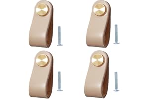 BOOLSFMAM Lot de 4 Poignée Meuble Cuir, Bouton de Portes Placard Poignee Cuir Bouton de Tiroir, Poignee de Meuble Vintage pour Armoires, Commode, Cuisine, Salle de Bain