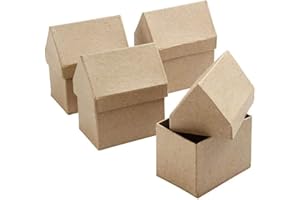 CRAFTY CAPERS 4 House Shaped 10.5cm Paper Mache Boxes to Decorate | Papier Mache Boxes