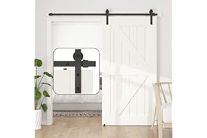 SANKEYTEW 201cm/6.6ft Sliding Door Kit,Single Wood Barn Door Sliding Kit,Heavy Duty Sliding Barn Door Kit,Black Sliding Door Track