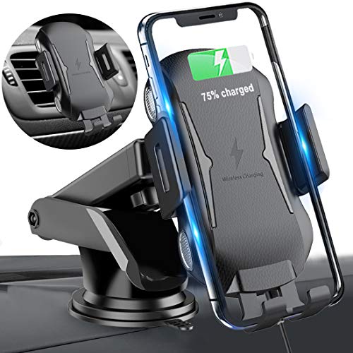 Homder Automatic Clamping Wireless Car Charger Mount, 10W/7.5W Qi Fast Charging Car Phone Holder,Windshield Dashboard Air Vent Compatible with iPhone Xs/Max/X/XR/8/8 Plus,Samsung Note 9/ S9/ S9+/ S8