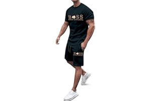 TINARYING Men's T-Shirt and Shorts Set Breathable Cotton Short Sleeve Leopard Boss Flexx Apparel Print Tee Shirt Casual Sportswear With Pockets