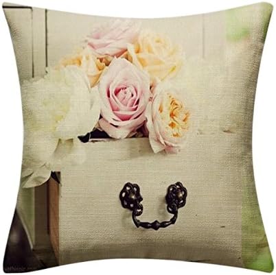 AonBon Cotton Linen Decor Throw Pillow Case Cushion Cover bright flowers 941 18x18 inch