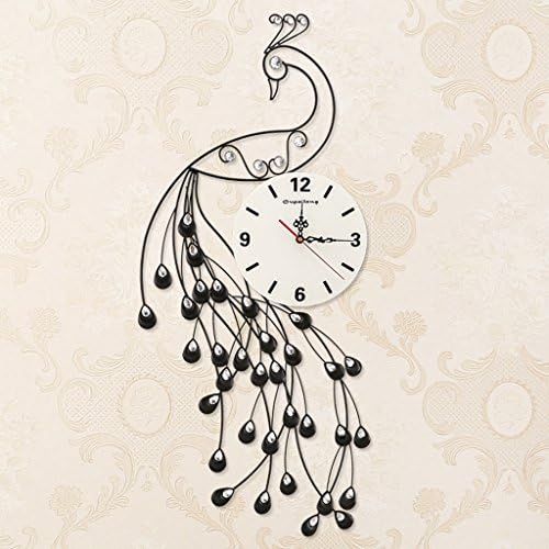 Edge to Wall Clock Clockwork living room modern creative mute personality bedroom peacock luminous wall clock ( Color : Black )
