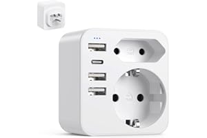 6 en 1 Adaptateur Prise France vers USA Canada, Americaine avec 3 USB et 1 Type C (3,4A) et 2 Prises, Mexique Thaïlande Type B