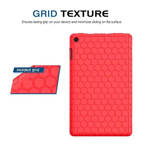 MoKo Hülle für All-New Amazon Fire HD 8 Tablet (7th Gen – 2017 Modell) – [Honey Comb Series] Lightweight Silikon Case Stoßfest [Kids Kinderfreundlich] Schutzhülle für das neue Fire HD 8, Rot - 7