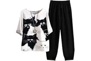 Yesgirl Femmes Outfit Survêtement Ensemble de Survêtement 2pcs Jogging Sportswear Imprimé T-Shirt Et Pantalon Tenue de Sport Décontracté Streetwear Casual Outfit