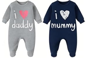 JiAmy 2-pack baby växer bomull sovdräkter nyfödd långärmad fotad sparkdräkt | I Love Mummy Daddy unisex pojkar flickor kläder gåvor för 0-18 månader