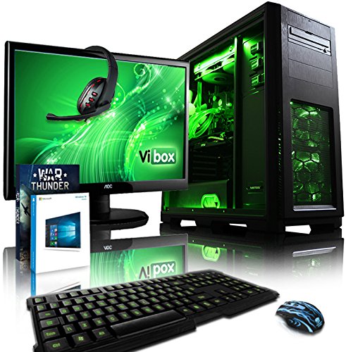 VIBOX Apache Komplett-PC Paket 9 Gaming PC - 4,1GHz AMD FX 6-Core CPU, GTX 1050 Ti GPU, Super, Wassergekühlter Desktop Gamer Computer mit Spielgutschein, 22" HD Monitor, Gamer Tastatur & Mouse, Windows 10, Grün Innenbeleuchtung, lebenslange Garantie* (3,5GHz (4,1GHz Turbo) Superschneller AMD FX 6300 Sechs 6-Core Prozessor CPU, Nvidia GeForce GTX 1050 Ti 4GB Grafikkarte GPU, 16GB Team Elite 1600MHz RAM, 1TB HDD Festplatte, Raijintek Triton Wasserkühler, 85+ Netzteil, Phanteks Gehäuse)