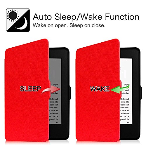 Fintie Kindle Paperwhite Hülle – Die dünnste und leichteste Smartshell Case Schutzhülle Tasche mit auto Sleep / Wake für den neuen Kindle Paperwhite 2016 (mit 300 ppi-Display, 6 Zoll, und integrierter Beleuchtung) und alle Modelle von 2012, 2013, 2014, 2015, Rot - 3