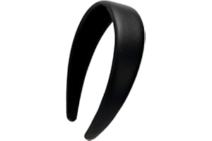 LONEEDY - Cerchietto per capelli rigido da donna, in pelle, imbottito, largo 4,3 cm (Nero)