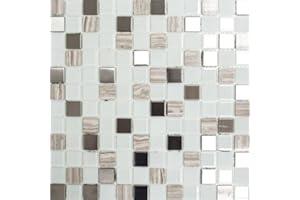 MOSANI selbst­kle­bende Glasmosaik Mosaikfliese Naturstein Edelstahl cream weiss MOS200-4CM32