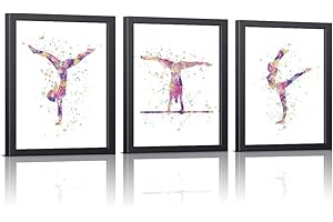 KAIRNE Lot de 3 impressions artistiques sur toile encadrées pour chambre à coucher, gymnastique, gymnastique, décoration pour chambre de fille (20,3 x 25,4 cm)