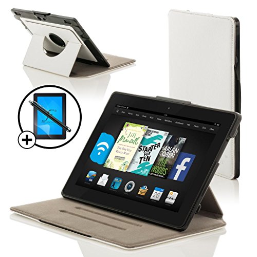 Forefront Cases® Neue Leder Drehbar Hülle / Tasche / Case / Cover für Amazon Fire HDX 8.9 Tablet (November 2014) - Rundum-Geräteschutz und intelligente Auto-Sleep-Wake-Funktion mit 3-JAHRES-GARANTIE VON Forefront CASES - inkl. Eingabestift und Displayschutz
