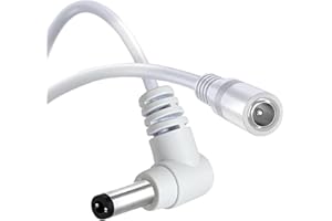 ‎TONTON Tonton Przedłużacz 12 V DC, 3 m, 12 V, 5,5 mm x 2,1 mm, kąt prosty, 90 stopni, przedłużacz DC w kształcie litery L do kamer monitorujących, DVR, NVR, taśma LED, biały, 3 m (2 sztuki)