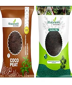 Khatarwale - Organic Cocopeat 1kg and Organic Garden Mix 1kg - Ready to Use Compost for Home-Office, Indoor-Outdoor Plants, Gardens