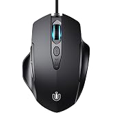 Uineer Mouse with USB Cable, 7200 DPI, 6 Buttons, Ergonomic, Matte Black | Wired optical mouse for PC and laptop, ergonomic d