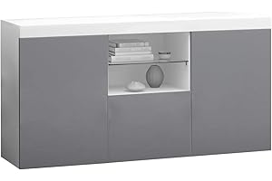 Panana Sideboard Modern Living Room Cupboard Unit Cabinet Furniture With RGB LED Lights LxWxH 53.15x13.39x27.56inch (Grey)