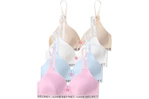SUNVIVID Sport-BH für Mädchen Nahtlos Trainings-BHS Bügellos Dünne Polster Baumwoll-Bralettes Teenager-Unterwäsche mit Verstellbarem Träger für 8–14 (4er-Pack)