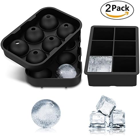Ice Ball Molds, Werded Ice Cube Molds, Sphere Ice Ball Maker with Lid &amp; Large Square Moulds, Perfect for Whiskey, Cocktail and Any Drink Reusable &amp; BPA Free(Set of 2)