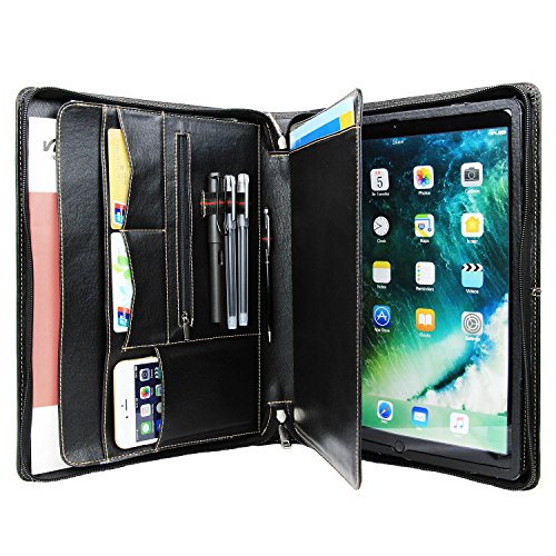 Preisvergleich Produktbild Professionelle Echtleder Kompaktes Padfolio Business Portfolio Professionelle Organizer Case Tasche für Samsung Galaxy Note PRO Tablet 12.2" und A4 Notebook Papier (Schwarz)