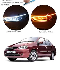 PRIKNIK Car Led Strip for Headlight White Daytime Running Light, Turn Signal Yellow/Amber Indicator Light Lamp DRL 12v (Left&Right), 24 Inches Dual Tape Compatible with Tata Indigo CS