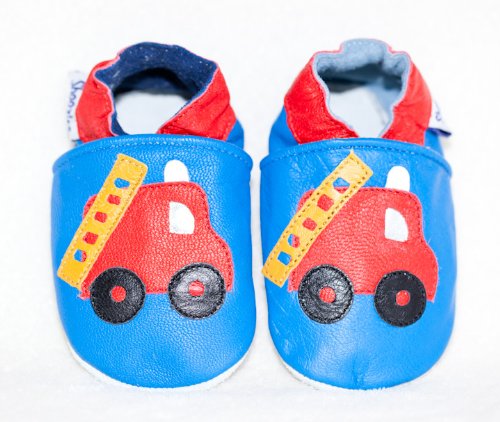 Soft leather baby shoes fire engines