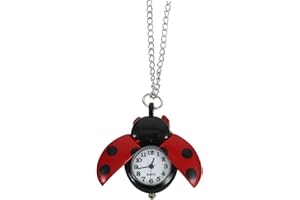Hemobllo Eule Taschenuhren Halsketten Pro Mädchen: Retro Taschenuhr Kinderuhr Cartoon Taschenuhr mit Kette Marienkäfer Vintage Quarz Taschenuhr Legierung Kinder Geschenk (Rot)