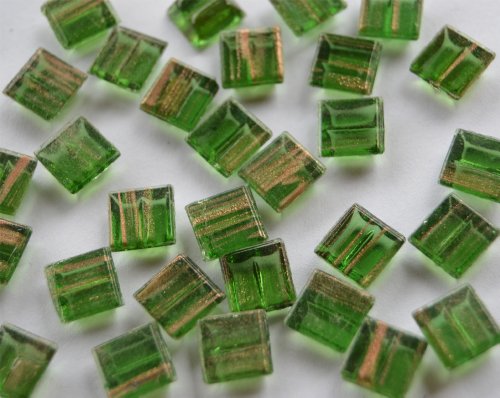 300 Stück Glas Mosaiksteine Flimmer (Goldfäden, unecht) grün 1x1cm ca. 204g.