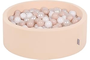 KiddyMoon Piscine À Balles pour Bébé Rond 90X30cm/300 Balles 7Cm Fosses À Boules Jouet Enfant, Beige: Beige Pastel/Blanc/Perle