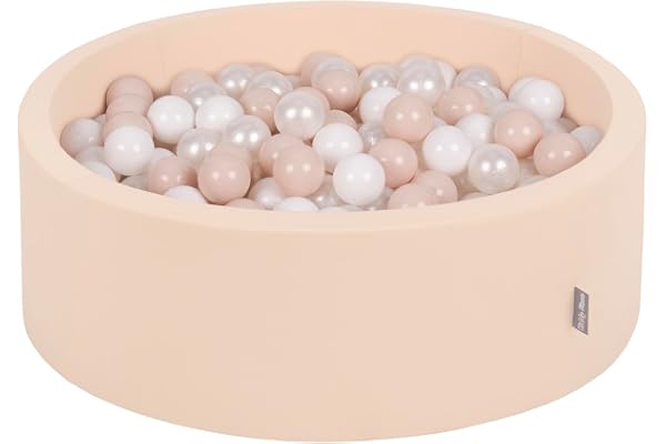 KiddyMoon Piscine À Balles pour Bébé Rond 90X30cm/300 Balles 7Cm Fosses À Boules Jouet Enfant, Beige: Beige Pastel/Blanc/Perle
