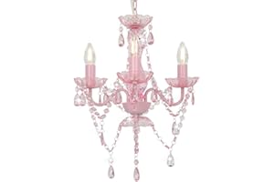 ‎VIDAXL vidaXL Kronleuchter mit Perlen Deckenleuchte Lüster Kristall Lampe Leuchte Wohnzimmer Hängeleuchte Hängelampe Pendelleuchte Deckenlampe Rosa Rund 3xE14