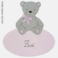 Plaque de porte ourson rose et gris pour chambre d'enfant, prénom personnalisable