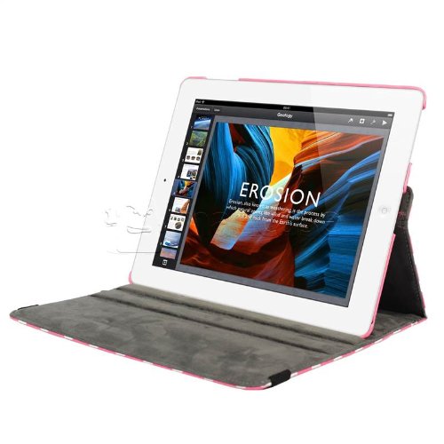 MadCase Apple iPad 4 (mit retina display) Stilisch Muster PU Leder Rotierend Smart Ständer Schutzhülle – kompatible mit iPad 2 und iPad 3 einschließlich Displayschutzfolie & Eingabestift – Gepunktet – Hellrosa - 7
