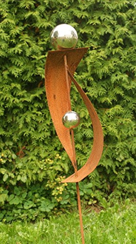 Rost Gartendeko Rost Stecker mit 2 Edelstahlkugeln