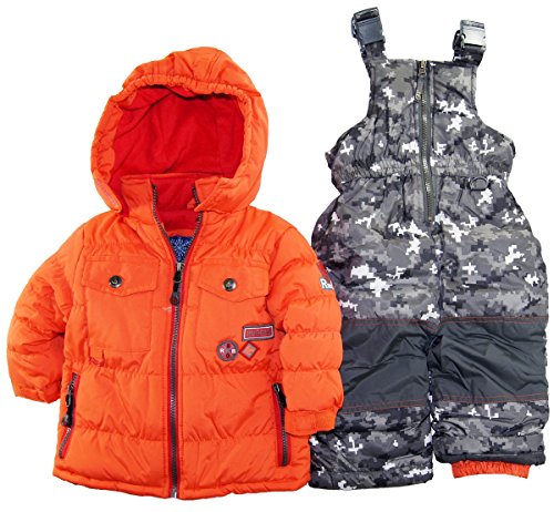 Rugged Bear Baby-Boys Infant Winter 2 Piece Snowsuit in Camo with Ski Pant Set, Orange, 24 Months