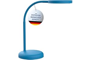 MAUL Schreibtischlampe LED MAULjoy | Kleine Schreibtischlampe mit Standfuß | Moderne Tischlampe für Schreibtisch, Büro | Flexible LED Lampe mit 3000K warmweißem LED Licht | Atlantic Blue