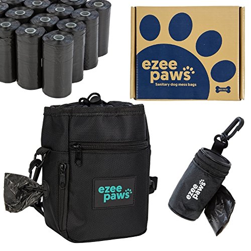 Ezee-Paws-Dog-Treat-Walking-Bag-with-300-Poo-Sacks-on-Rolls-Holder-with-Dispenser-Bundle