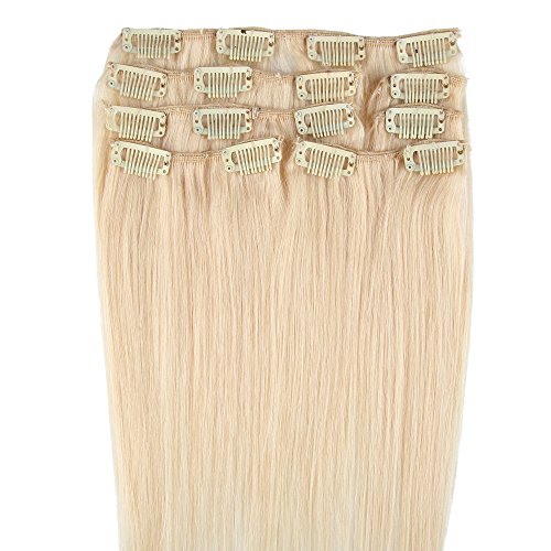 Beauty7 18'' #60 platinum blonde 100% Human Hair Extension Full Head Clip In Remy Hair Extensions-Can Be Straightened Permed & Curled Repeatedly
