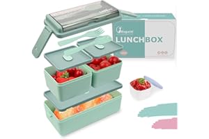 Bugucat Lunchbox,Boîte à Bento 1400ML Boîte à Déjeuner Bento Box Avec 3 Compartiments et Couverts,Boite Bento pour Chauffage au Four à Micro-ondes, Boîte à Repas en Plastique pour Enfant Adult