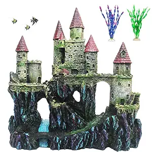 PINVNBY Aquarium Resin Castle Decoration Fish Tank Driftwood Castle Cave Hideouts House Plants Supplies Accessories(Red)