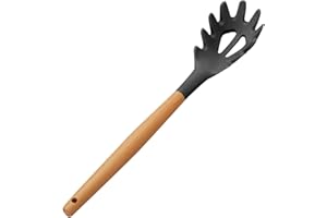 CORLIDEA Tenedores de pasta de silicona resistentes al calor, cuchara de espaguetis mango de madera cómodo cuchara de fideos utensilio de cocina multifunción fácil de limpiar